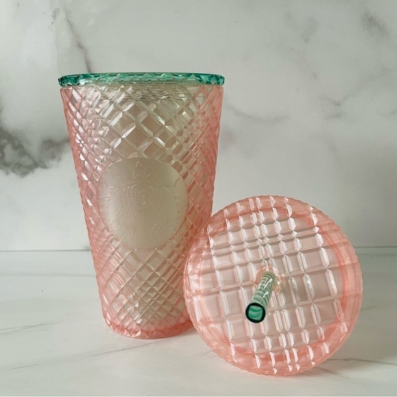 Starbucks 2023 Summer Jeweled Pearl Pink Green Grande 16oz Cold Cup Tumbler- New - Picture 3 of 5